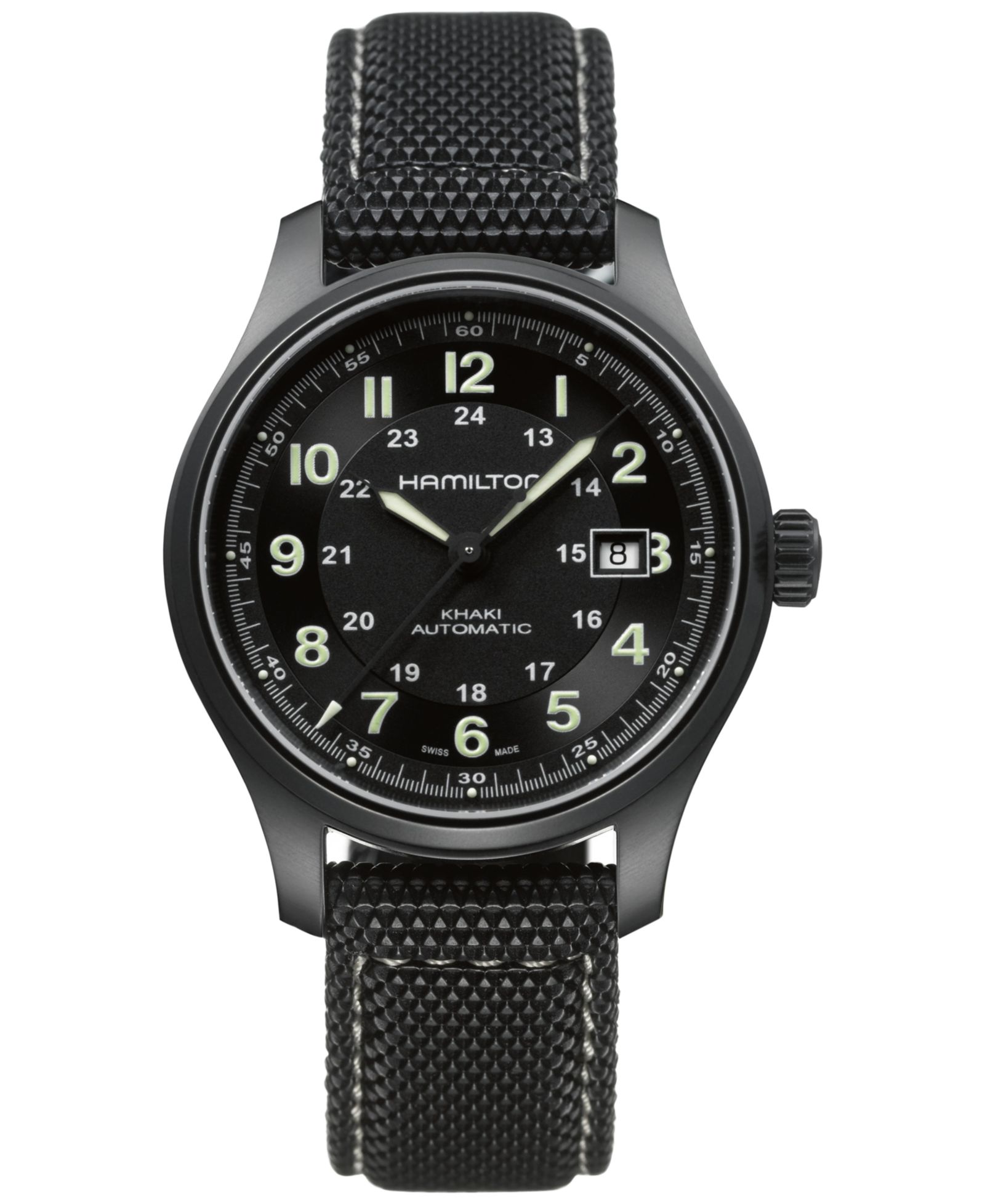 Мужские часы Hamilton Swiss Automatic Khaki Field Black Canvas Strap 42mm H70575733