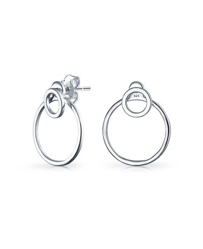 Bling Jewelry Minimalist Geometric Hoop Huggie Earrings .925 Sterling Silver 1.75"