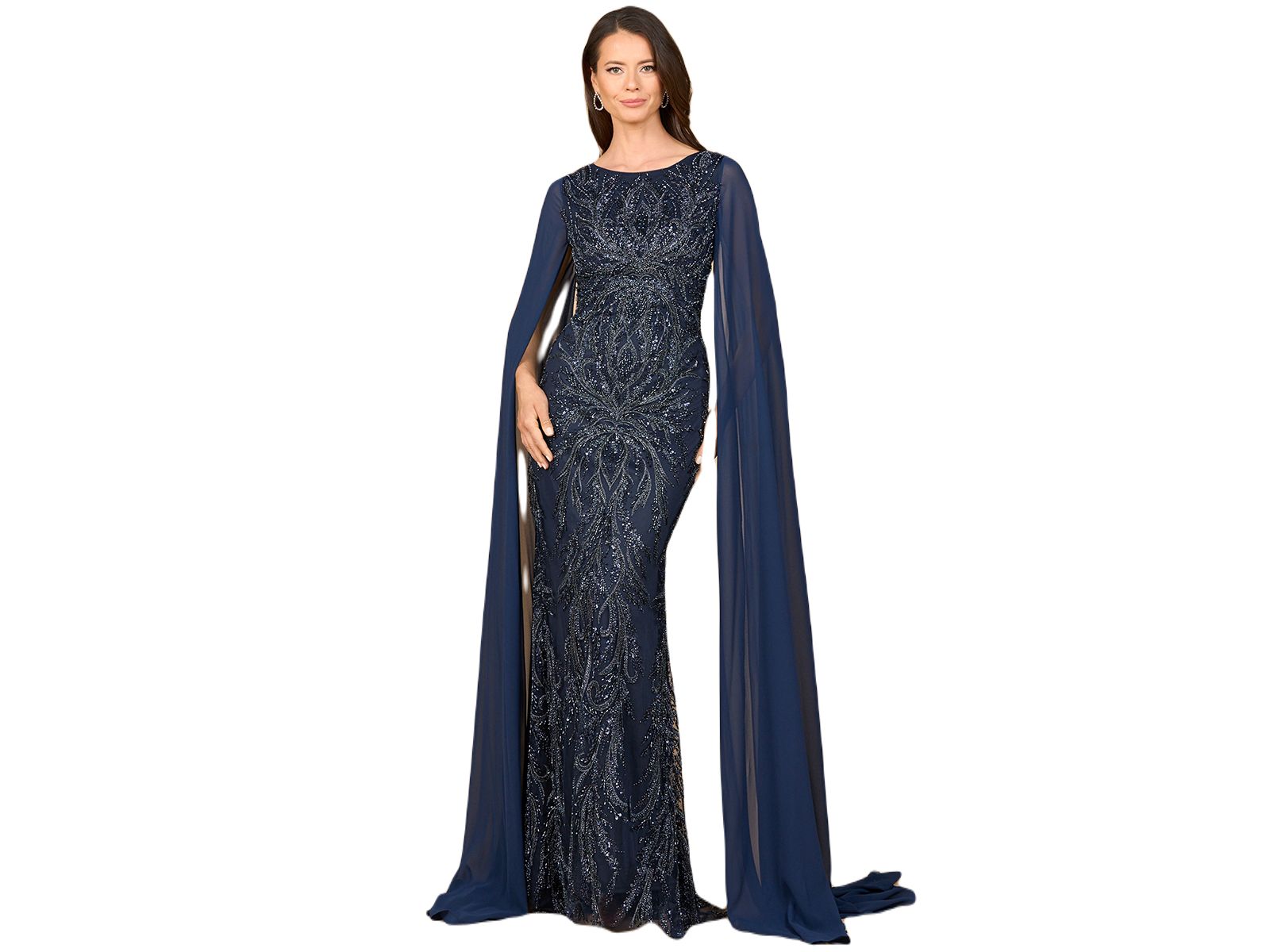Lara Women's High Neck Gown with Chiffon Cape Sleeves