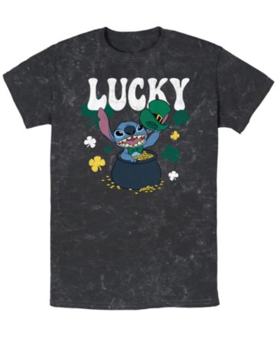 Lilo Stitch Men's Lucky Stitch Short Sleeve Mineral Wash T-Shirt