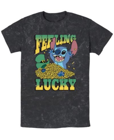 Lilo Stitch Men's Luck Short Sleeve Mineral Wash T-Shirt