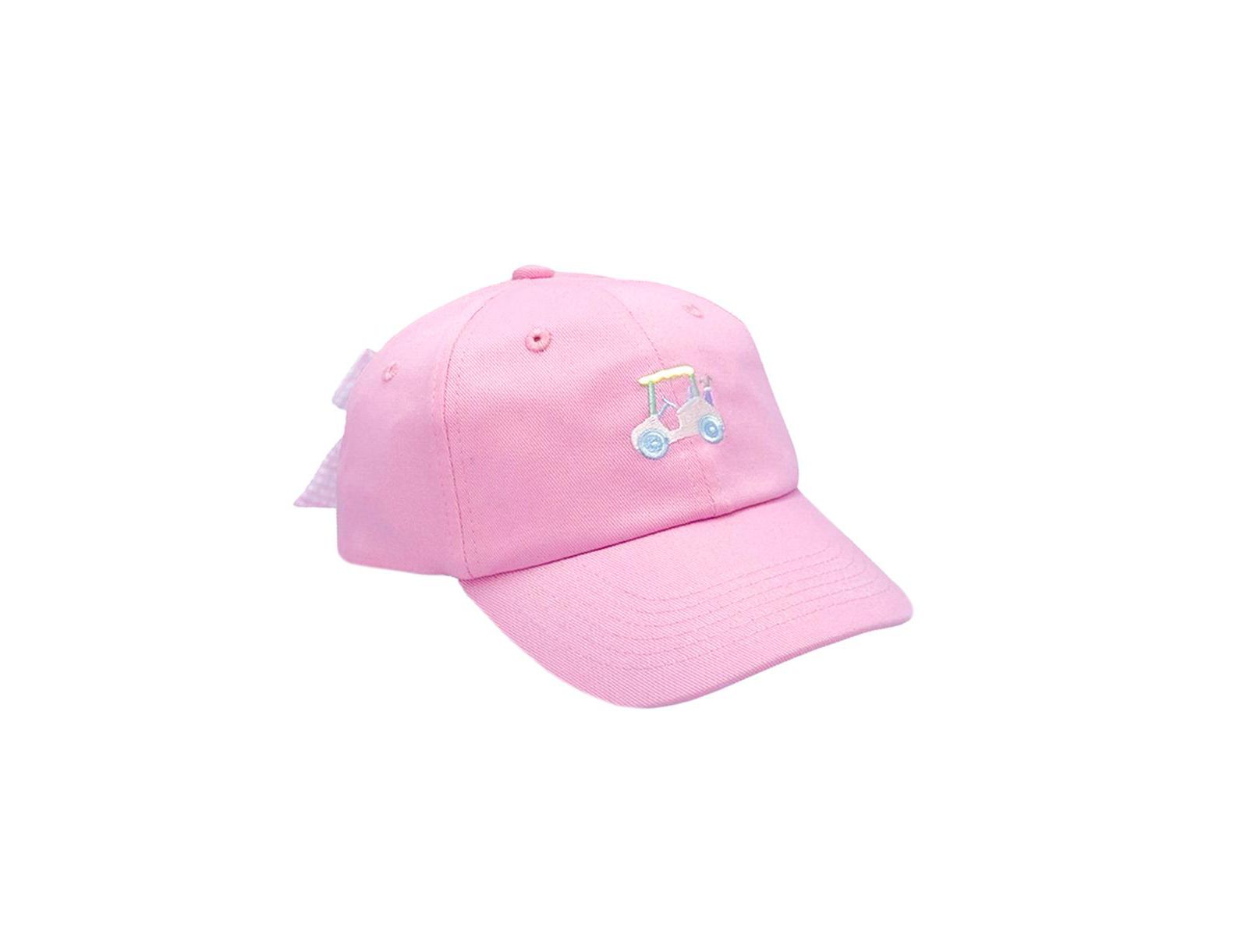 Bits & Bows Girls Rainbow Golf Cart Bow Baseball Hat in Pink