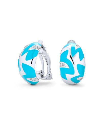 Bling Jewelry геометрические серьги-клипсы с эмалью цвета turquoise blue, rhodium plated