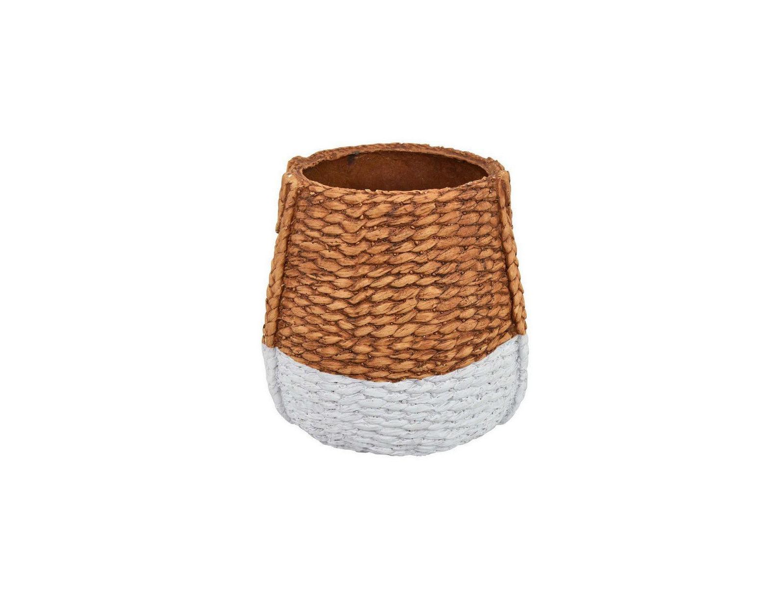 Rope Woven Resin Planter in White and Brown Finish for Indoor Outdoor Use