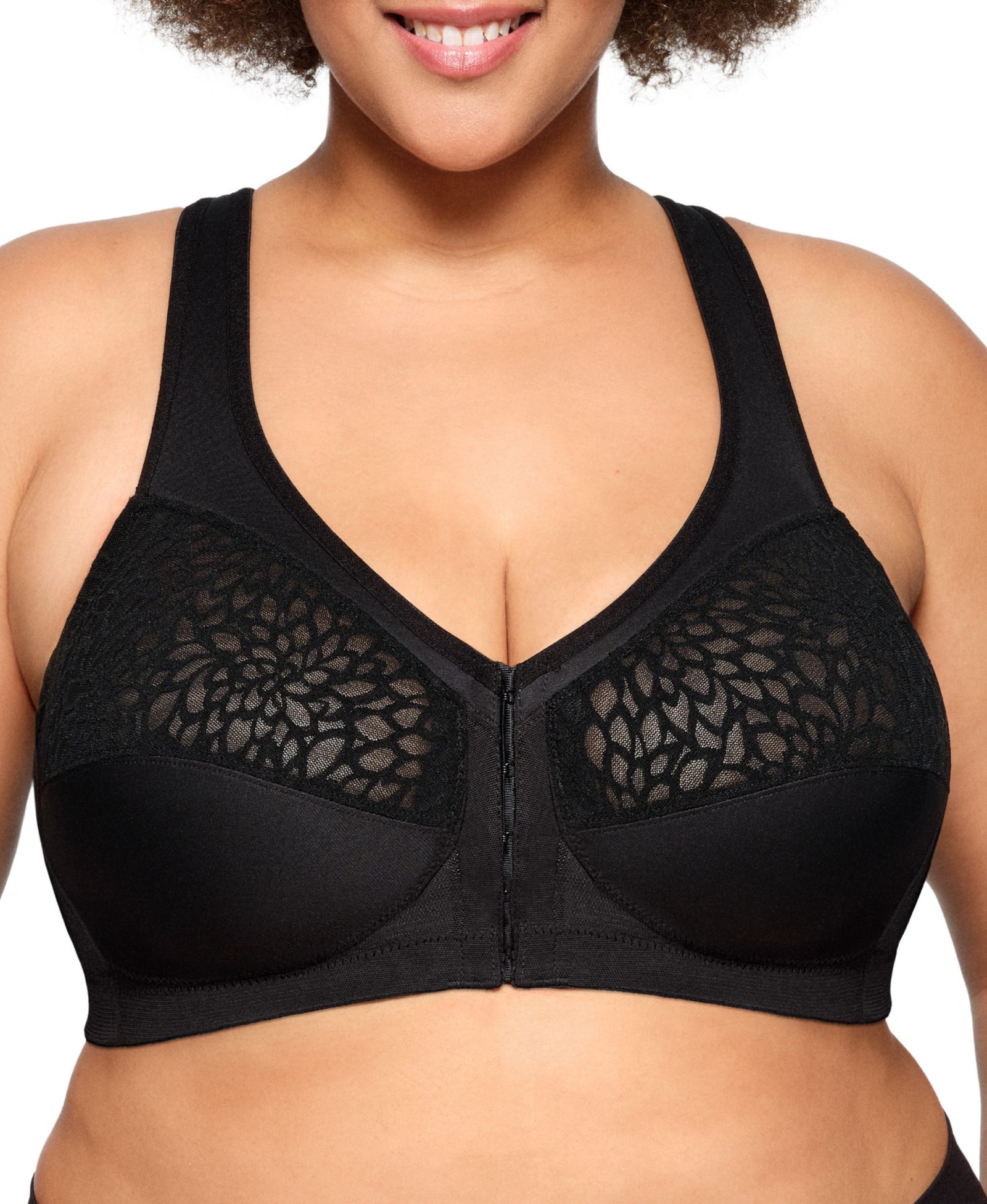 Glamorise Plus Size Magic Lift Front-Closure Racerback Wire Free Bra #1206