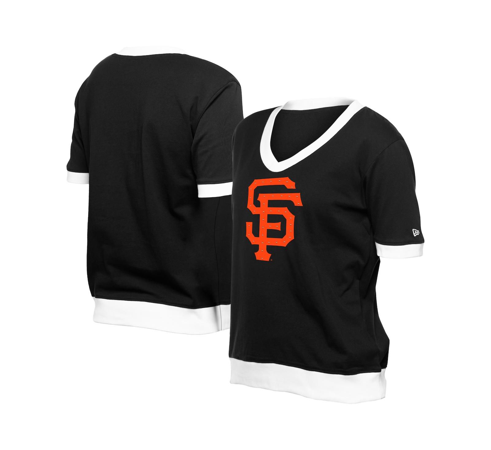 New Era Women's Black San Francisco Giants Game Day Rhinestone V-Neck T-Shirt