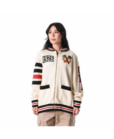 The Wild Collective Men's and Women's Cream Chicago Blackhawks Jacquard Full-Zip Sweater