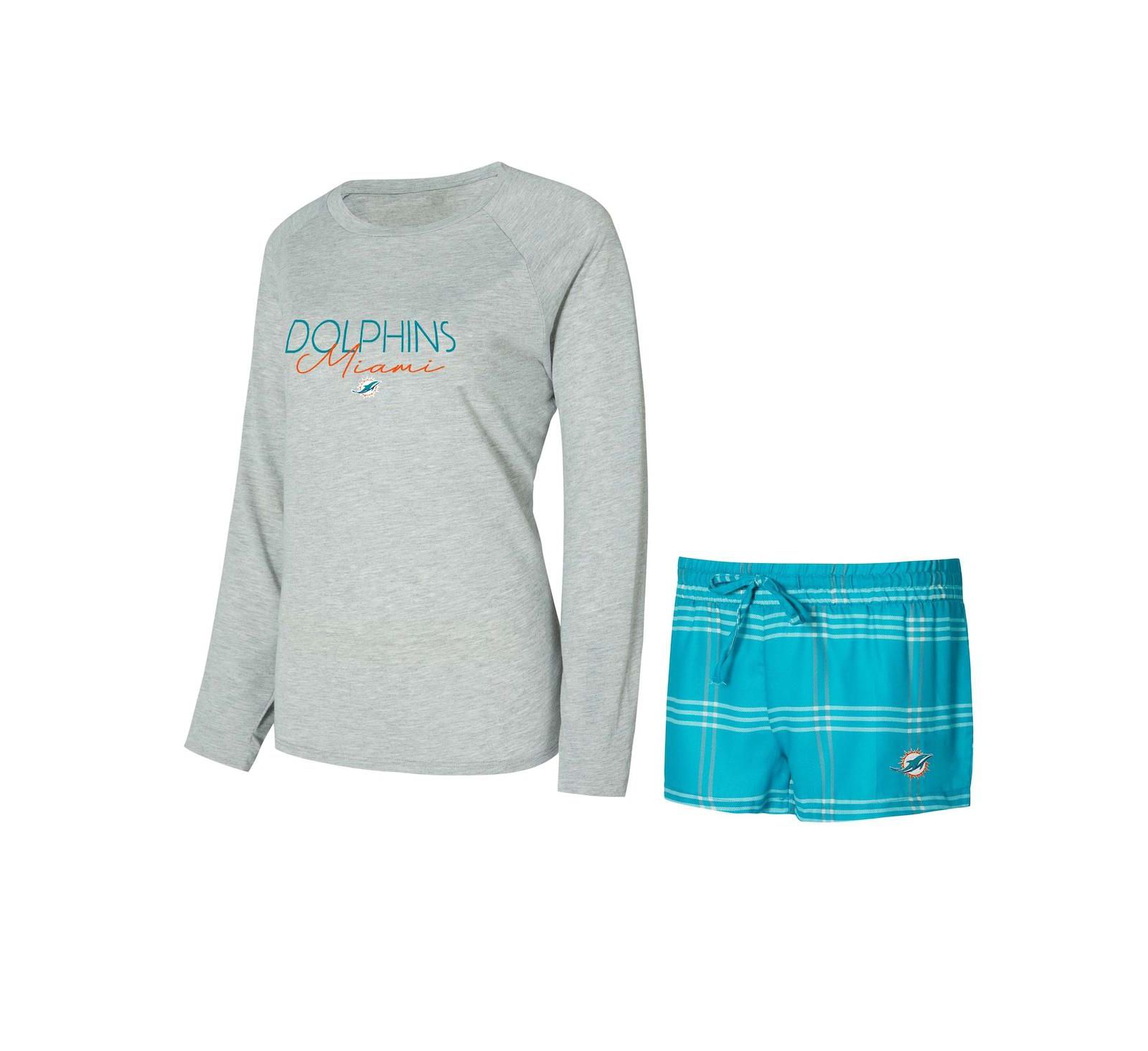 Concepts Sport Women's Aqua/Gray Miami Dolphins Petition Raglan Long Sleeve T-Shirt and Shorts Set