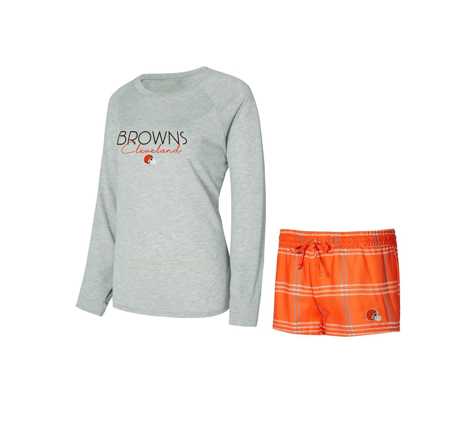 Concepts Sport Women's Cleveland Browns Petition Raglan Long Sleeve T-Shirt and Shorts Set