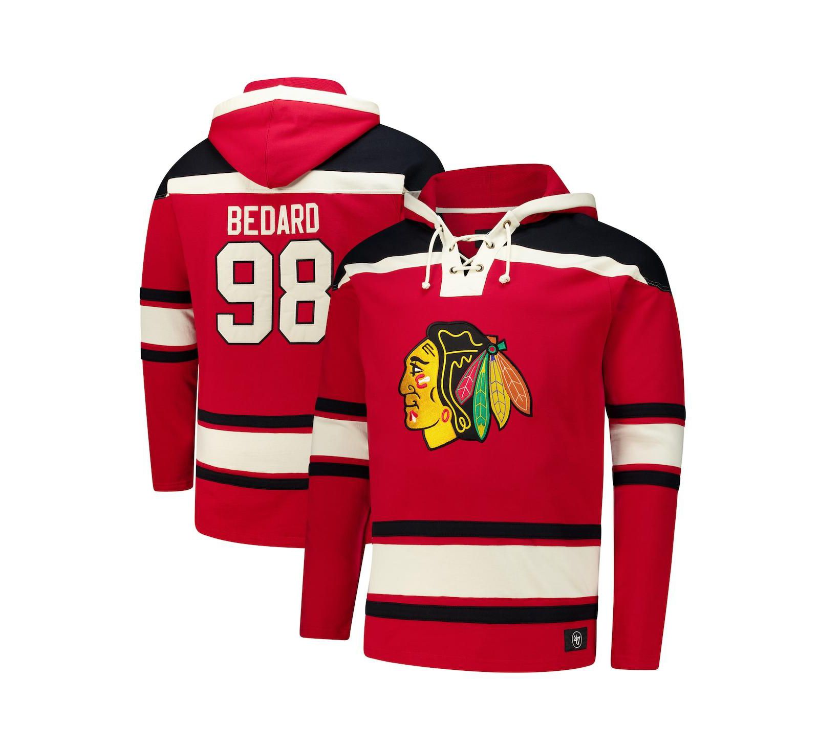 47 Brand Men's Connor Bedard Red Chicago Blackhawks Big & Tall Lace-up Pullover Hoodie