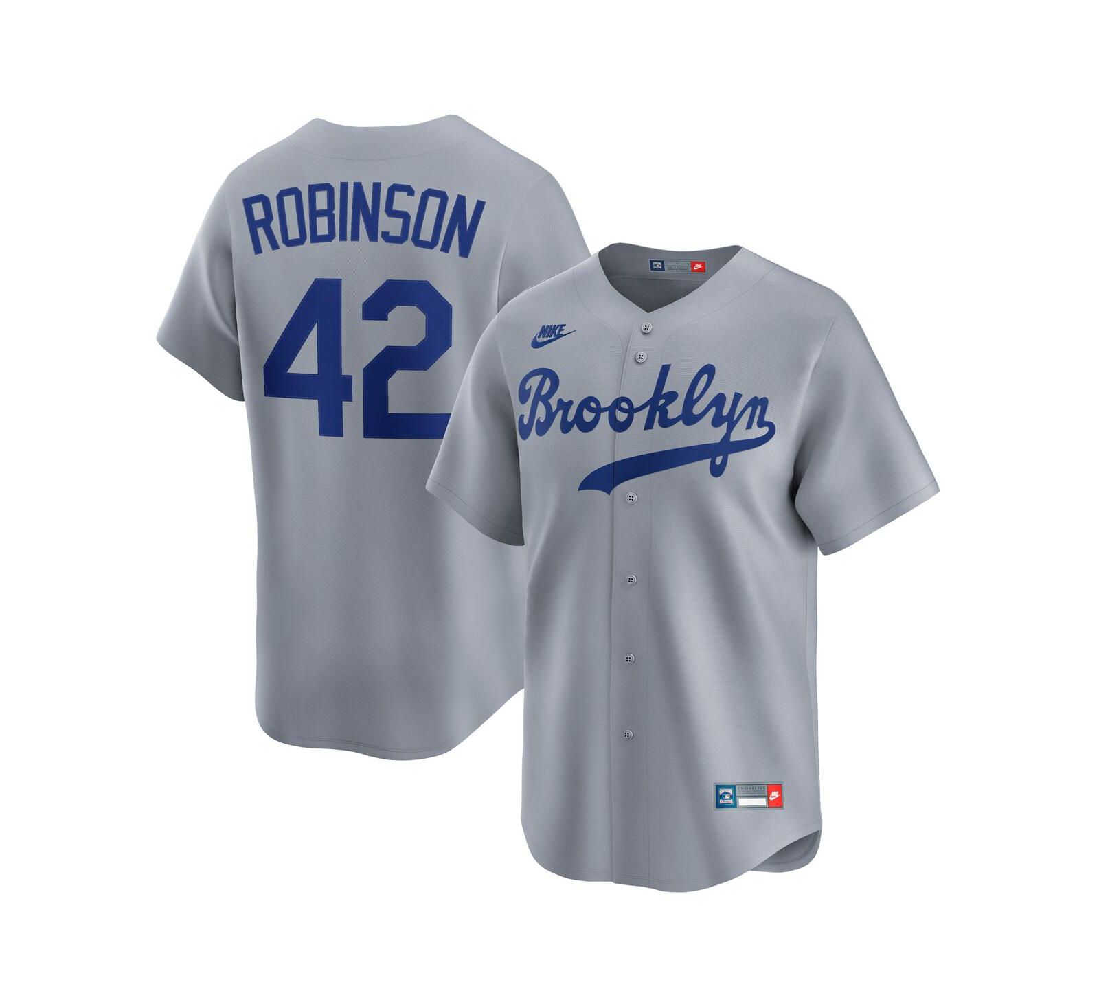 Мужская джерси Nike Jackie Robinson Gray Brooklyn Dodgers Throwback Cooperstown Collection Limited