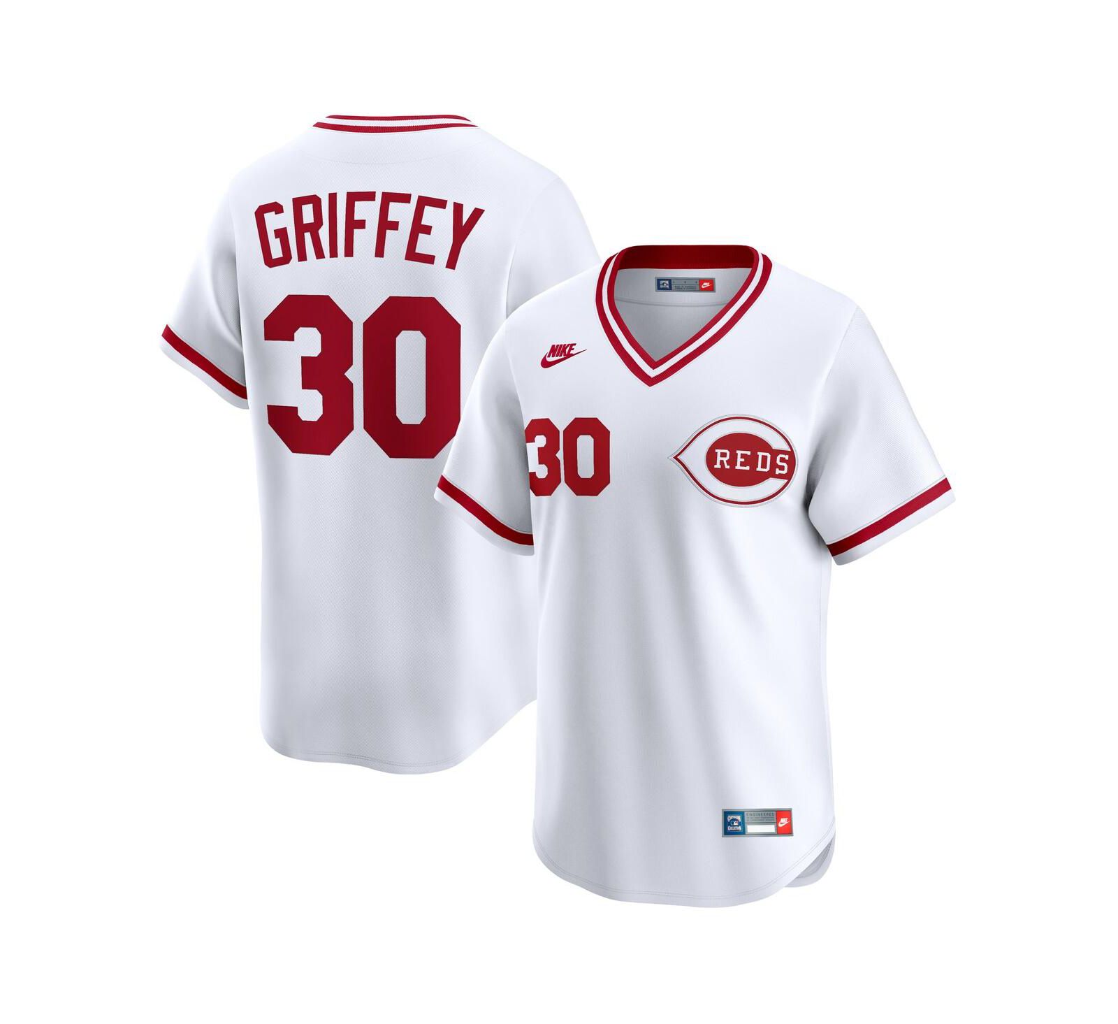 Nike Мужской Ken Griffey White Cincinnati Reds Throwback Cooperstown Collection Limited Jersey