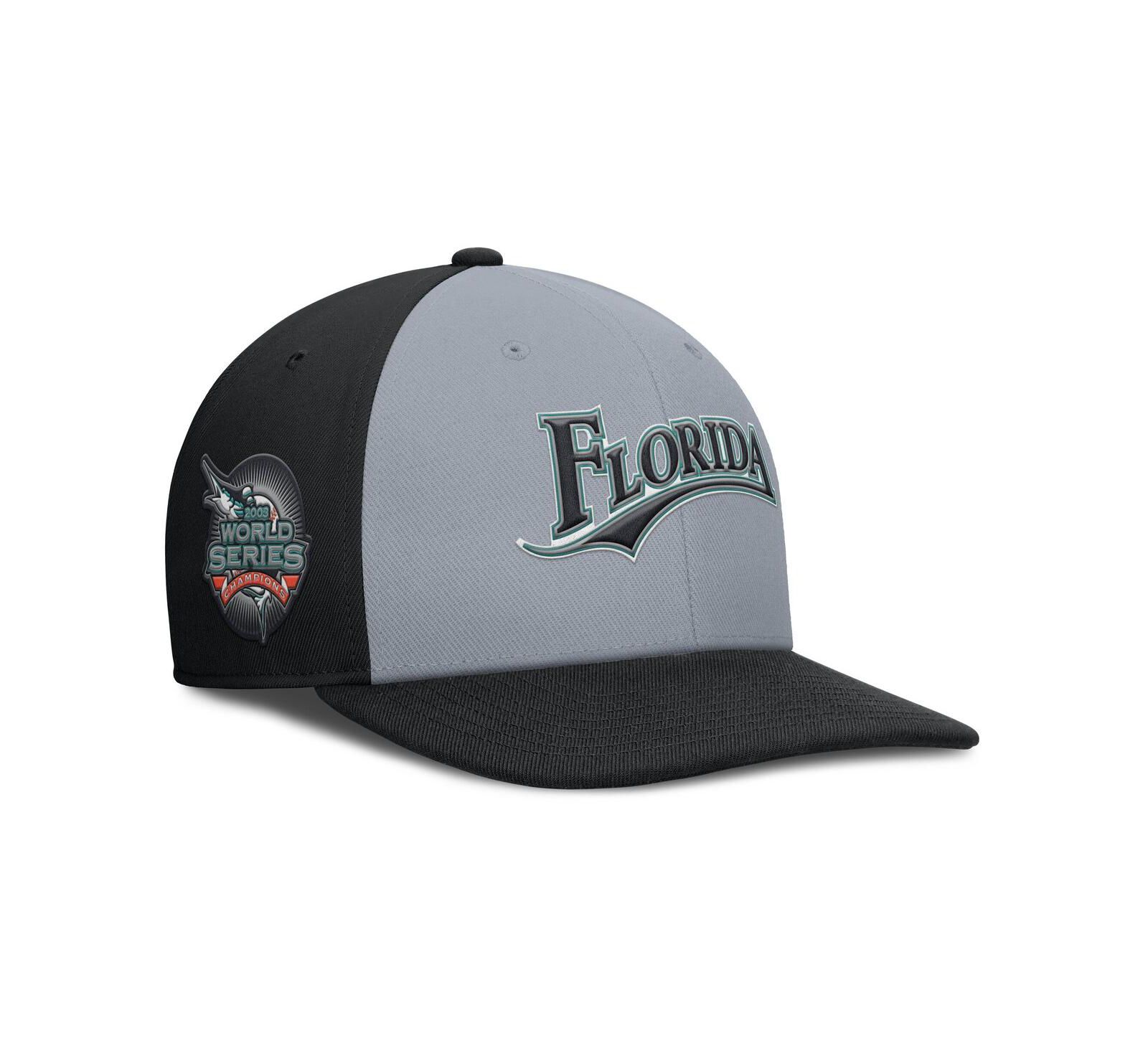 Nike Men's Gray/Black Florida Marlins Cooperstown Collection Pro Performance Snapback Hat