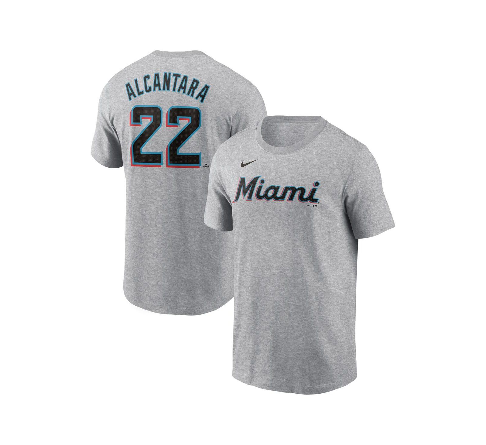 Nike Men's Sandy Alcantara Heather Gray Miami Marlins Fuse Name & Number T-Shirt