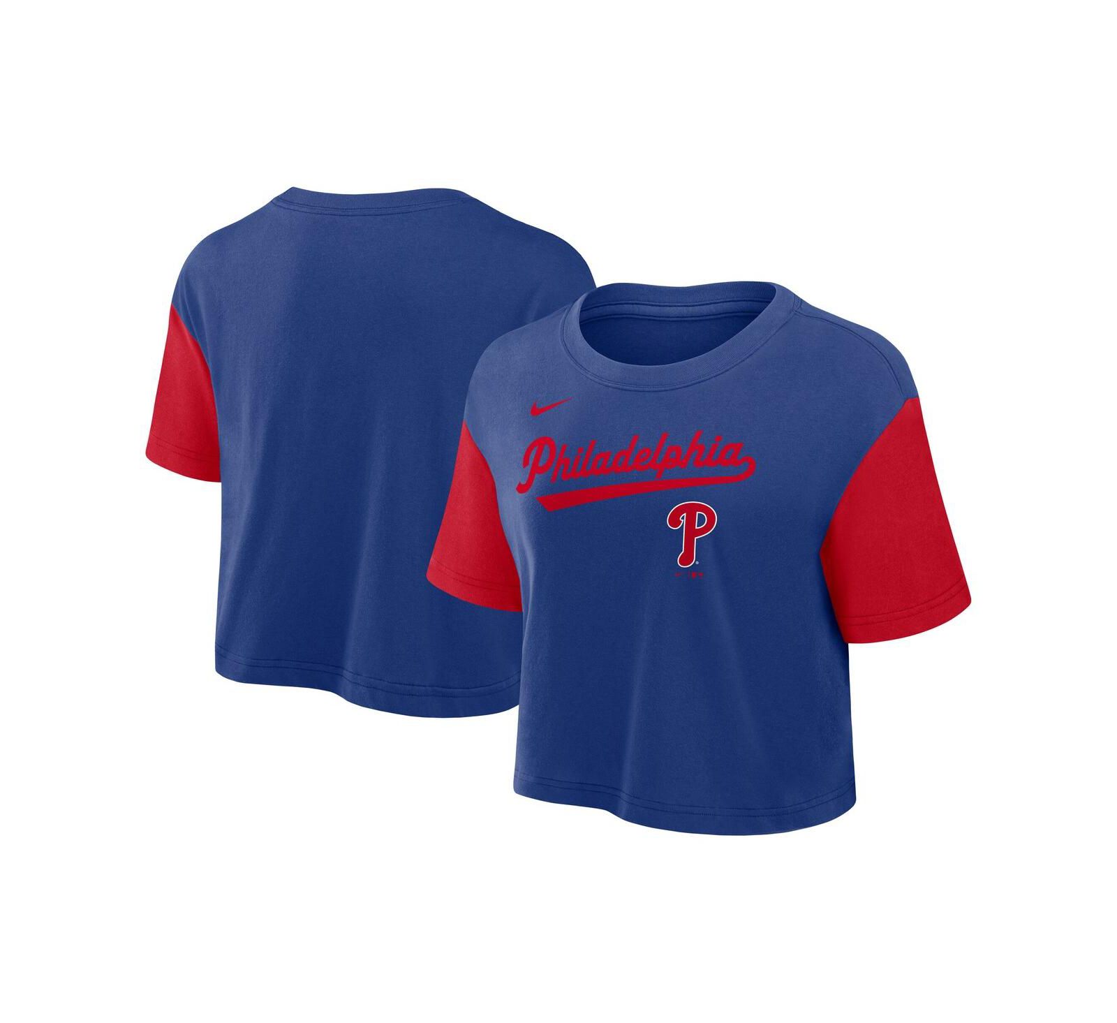 Nike Women's Royal/Red Philadelphia Phillies Script Cropped Performance T-Shirt