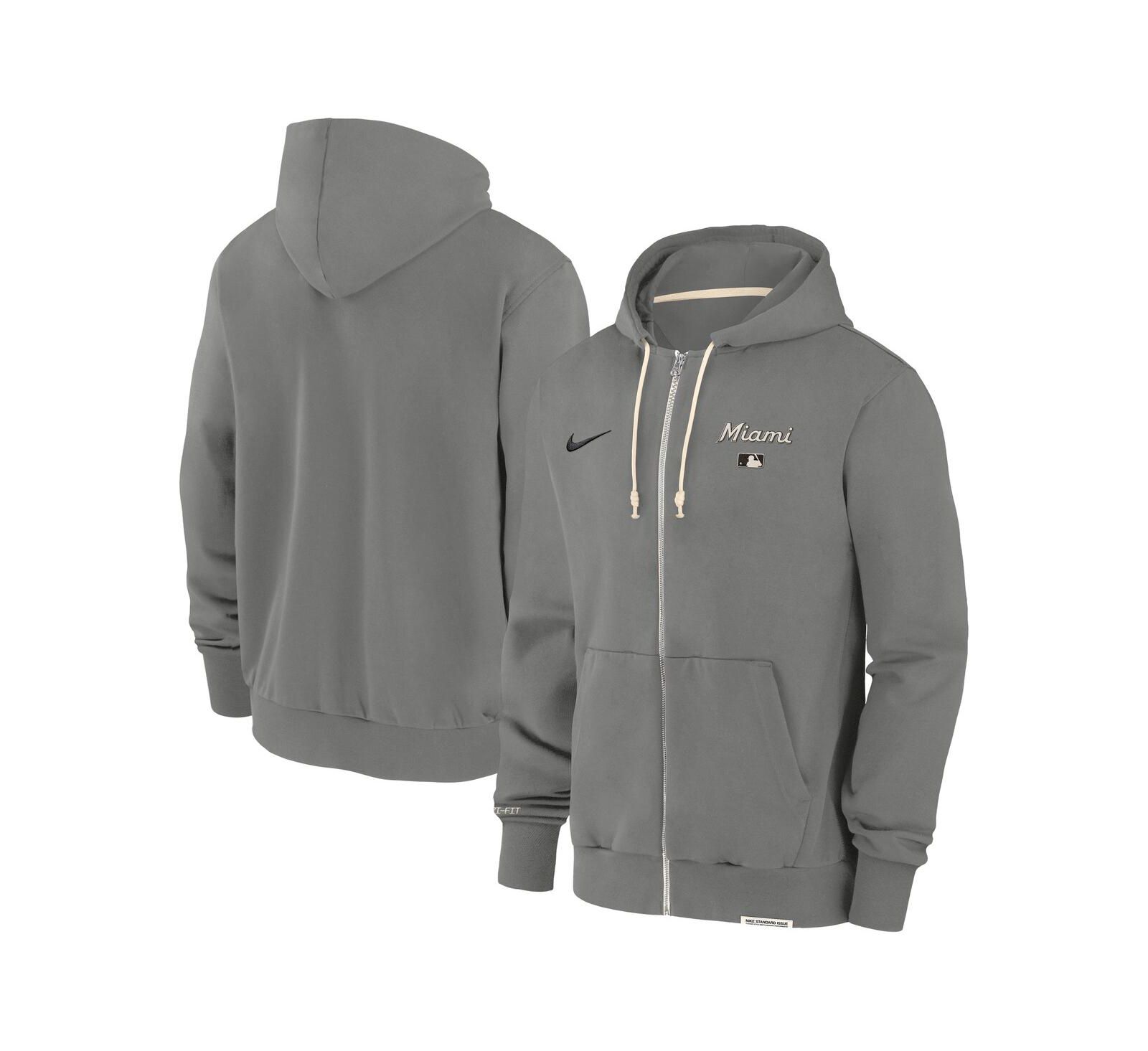 Nike Men's Charcoal Miami Marlins Authentic Collection Travel Performance Full-Zip Hoodie