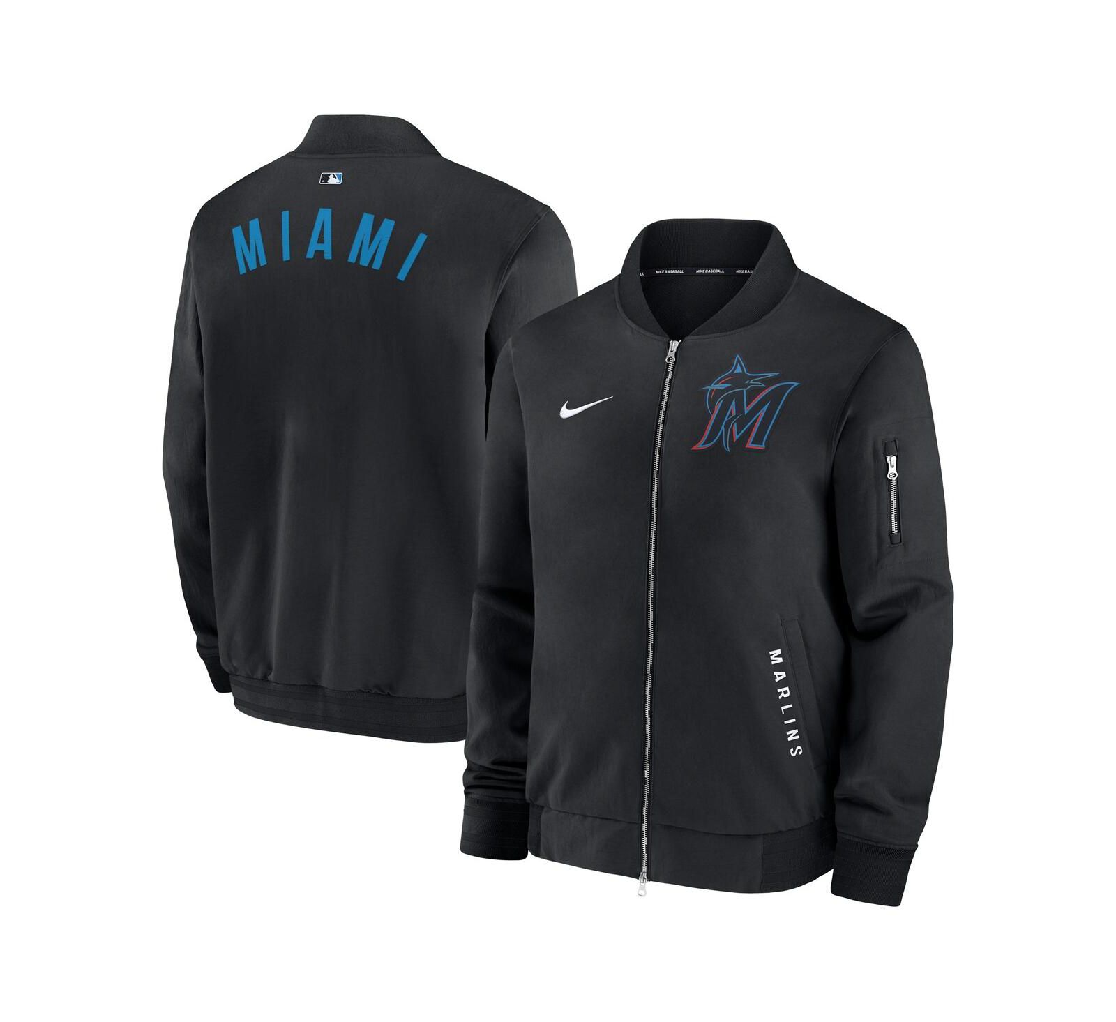 Nike Men's Black Miami Marlins Authentic Collection Dugout Full-Zip Bomber Jacket