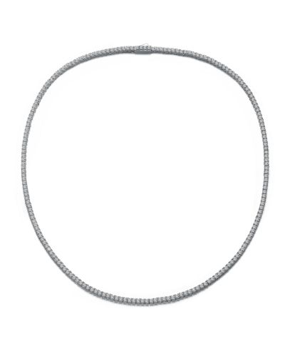 Genevive Elegant White Gold Plated Radiant 2MM CZ Slim Tennis Necklace