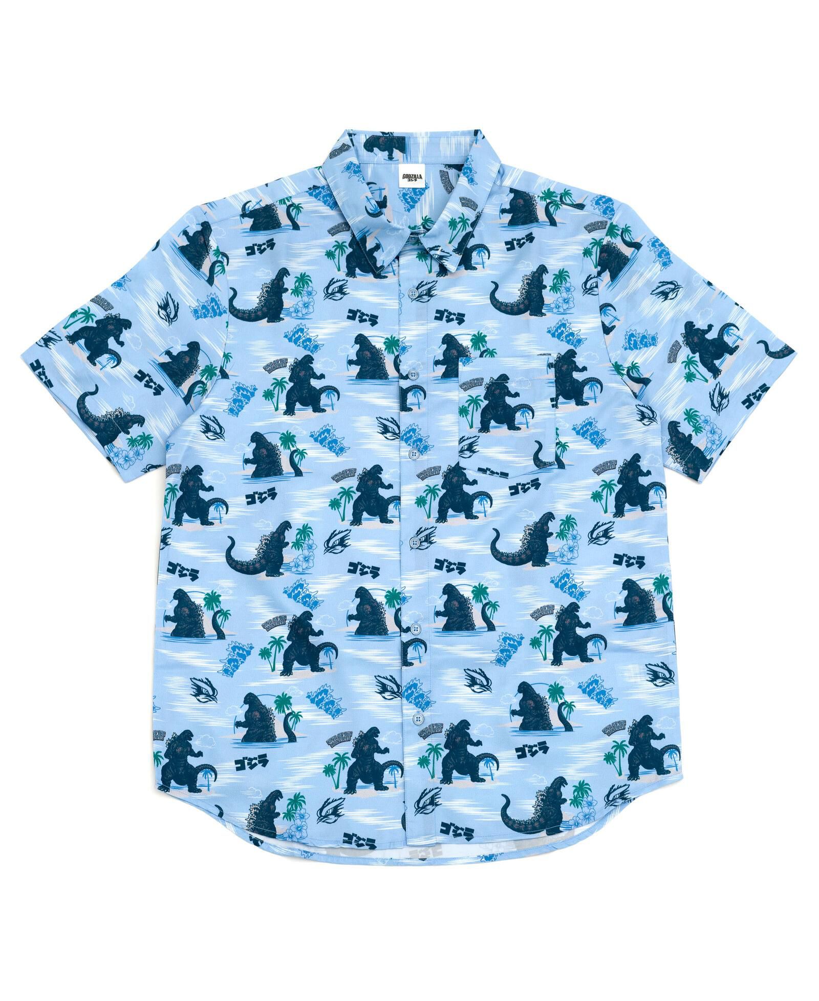Godzilla Boys Matching Family Hawaiian Button Down Dress Shirt