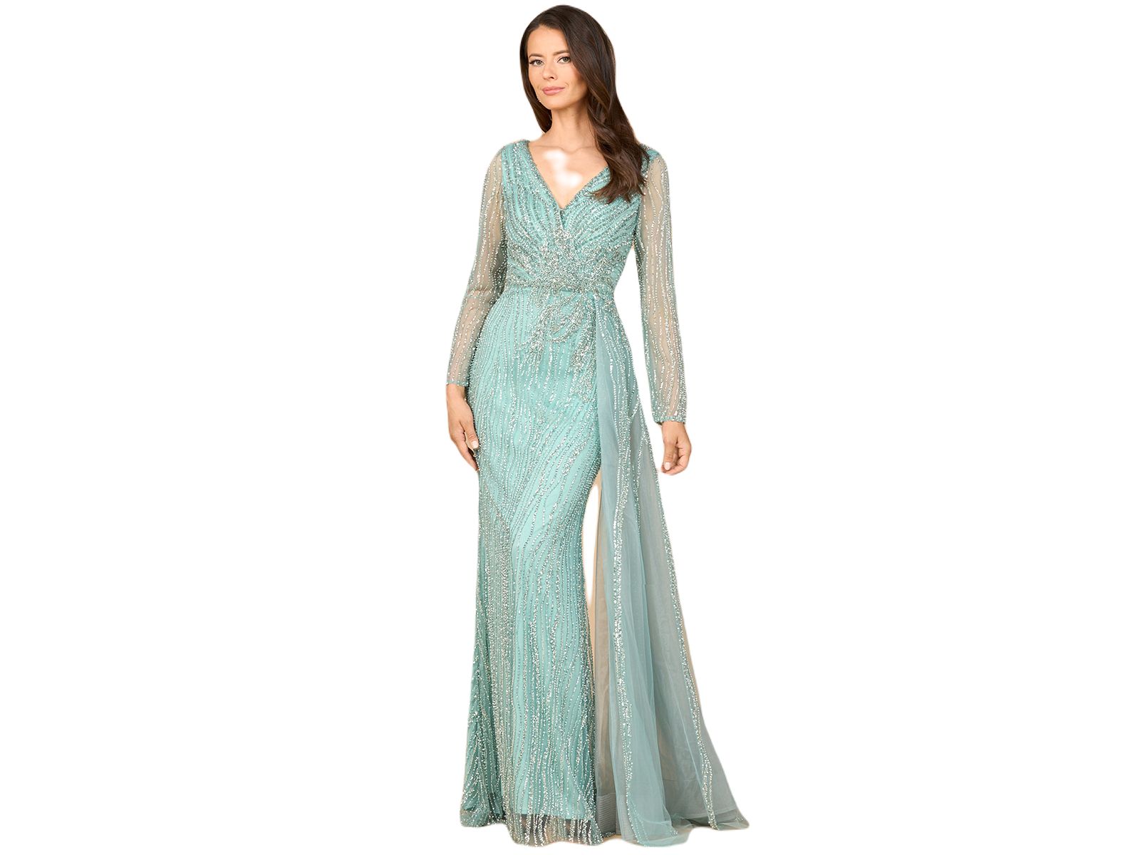 Женское вечернее платье Lara Long Sleeve Gown with Overskirt and High Neck