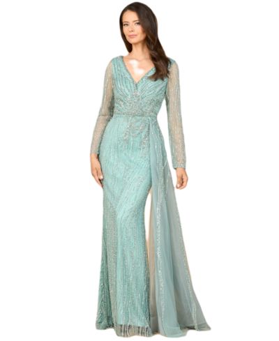 Женское вечернее платье Lara Long Sleeve Gown with Overskirt and High Neck
