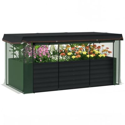Outsunny Galvanized Steel Raised Garden Bed with Crop Cage and Shade Cloth