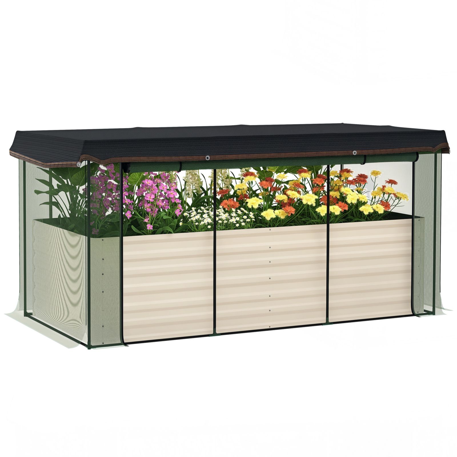 Outsunny Galvanized Steel Raised Garden Bed with Crop Cage and Shade Cloth