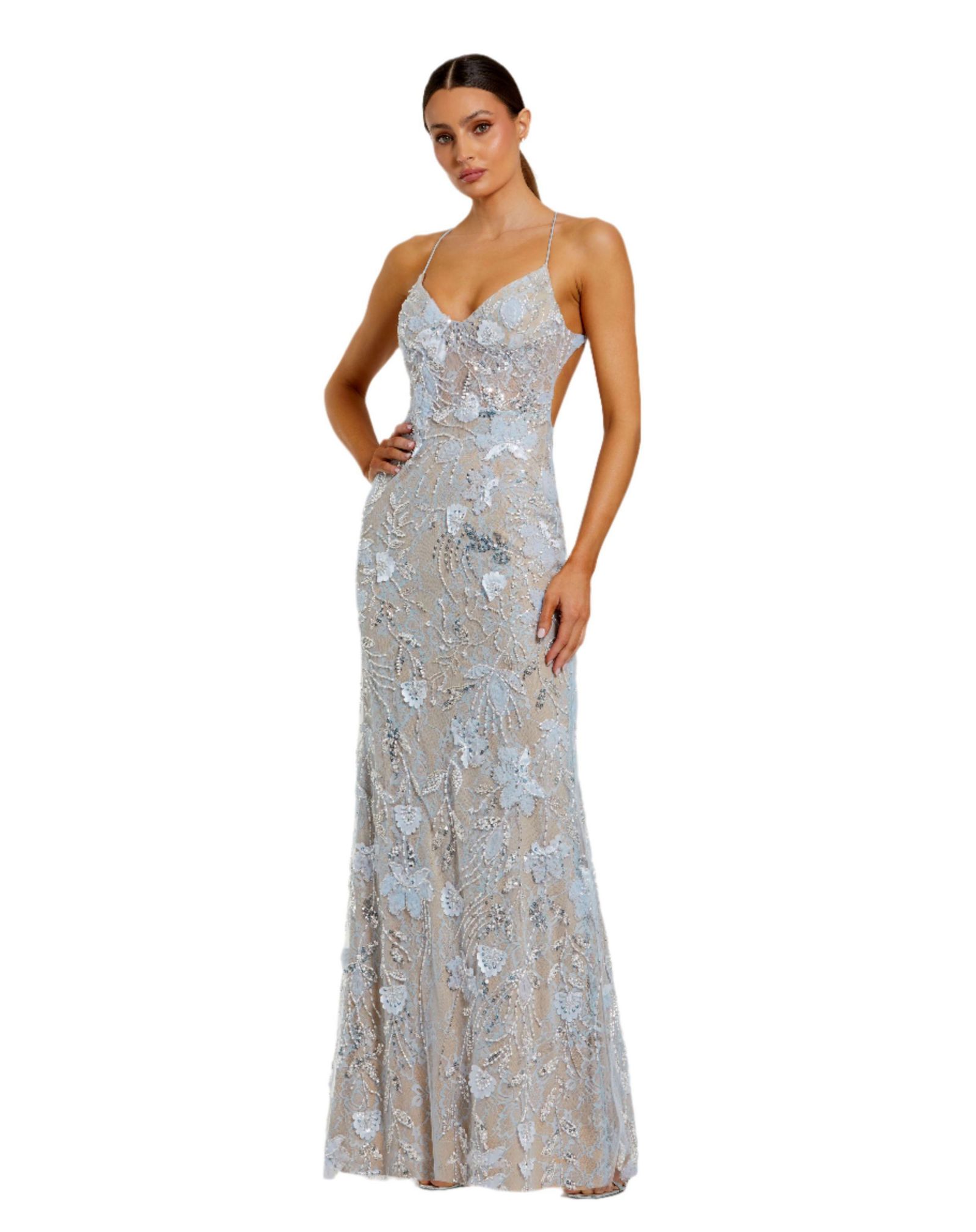 Вечернее платье Mac Duggal Women's Floral Embroidered Sleeveless Open Back