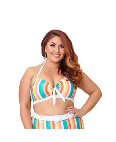 Unique Vintage Plus Size Bow Halter Swim Top