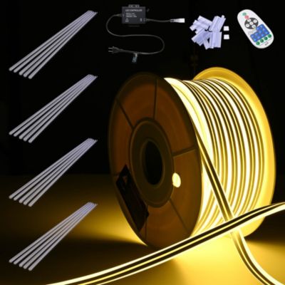 DELight Outdoor Waterproof 100 Feet LED Neon Rope Light Clear U Channels AC 110-120V 2700K Warm White DSL001