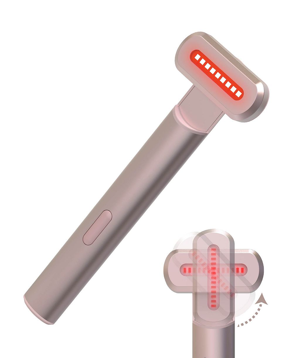 Tzumi Red Light Therapy for Face and Neck Wand, 4-in-1 Rechargeable Light Therapy Wand with 2 LED Colors