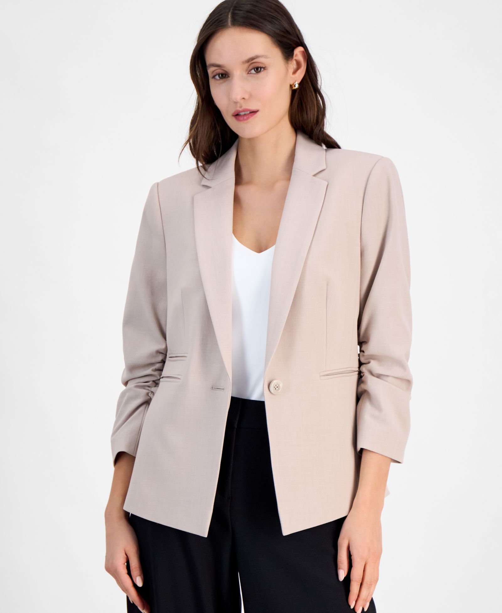 Tahari ASL Women's Ruched-Sleeve One-Button Blazer