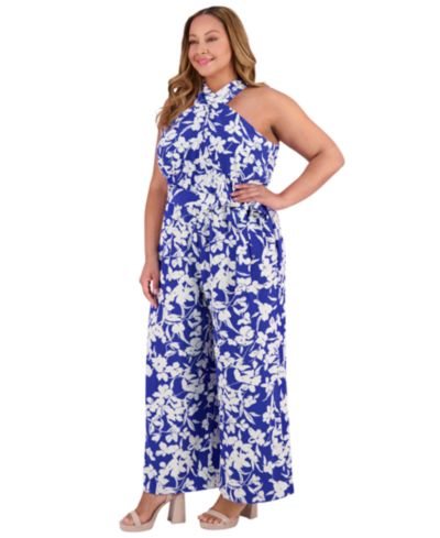 Комбинезон London Times Plus Size Crisscross Halter Belted