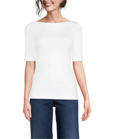 Женская футболка Lands' End из хлопка Supima с рукавом 3/4 и воротником boatneck