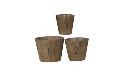 Set of 3 Round Wooden Planters Various Sizes for Indoor Use-Brown