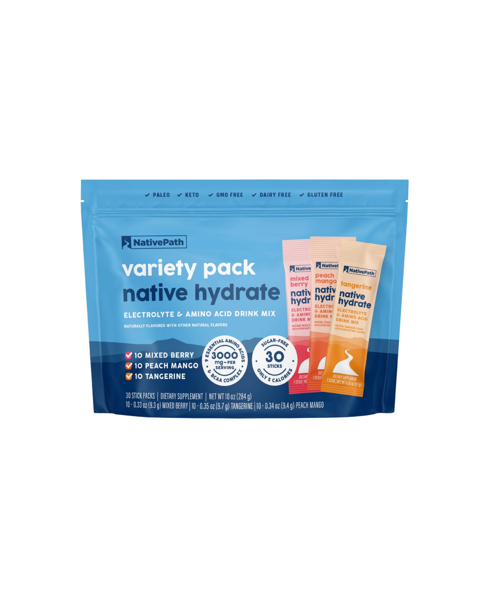 NativePath наборы электролитов и аминокислот Mixed Berry, Peach Mango, Tangerine, 30 порций