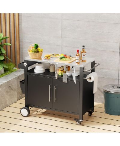 Streamdale Furniture Outdoor Grill Cart, Storage, Hooks, Spice Rack - Black