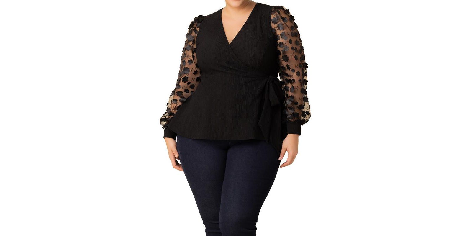 Женский топ Kiyonna Plus Size Scattered Petals с длинным рукавом и запахом