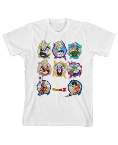 Белая футболка Dragon Ball Z Boys Character Circles Crew Neck Short Sleeve-XL