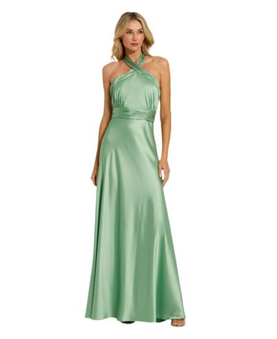 Платье Mac Duggal Women's Ruched Halter Neck Tie Back Satin Gown