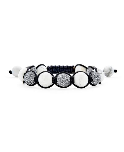 Браслет Bling Jewelry White Howlite Pave Crystal Shamballa Inspired Bolo 12MM
