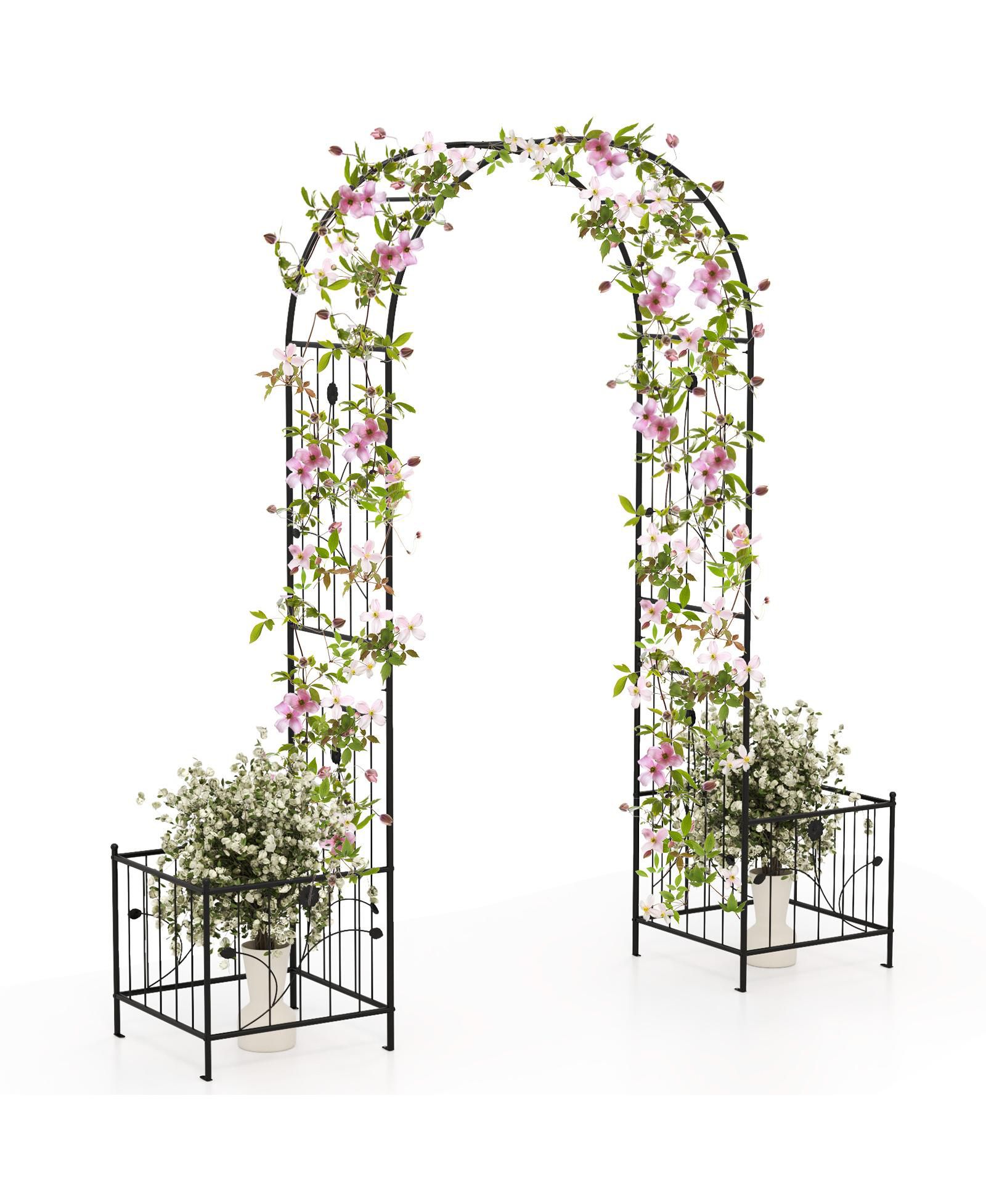 2 in 1 Garden Arbor with 2 Side Planters and 8 Ground Stakes