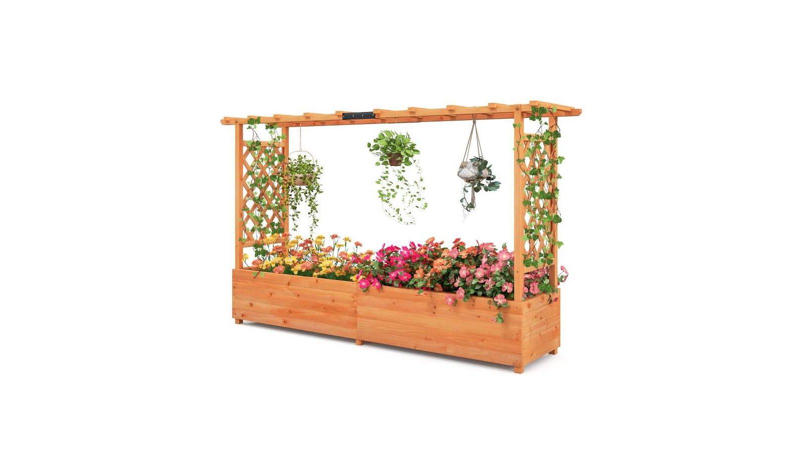 Rectangle Raised Garden Bed with Side Trellis for Outdoor Gardening and Plant Support