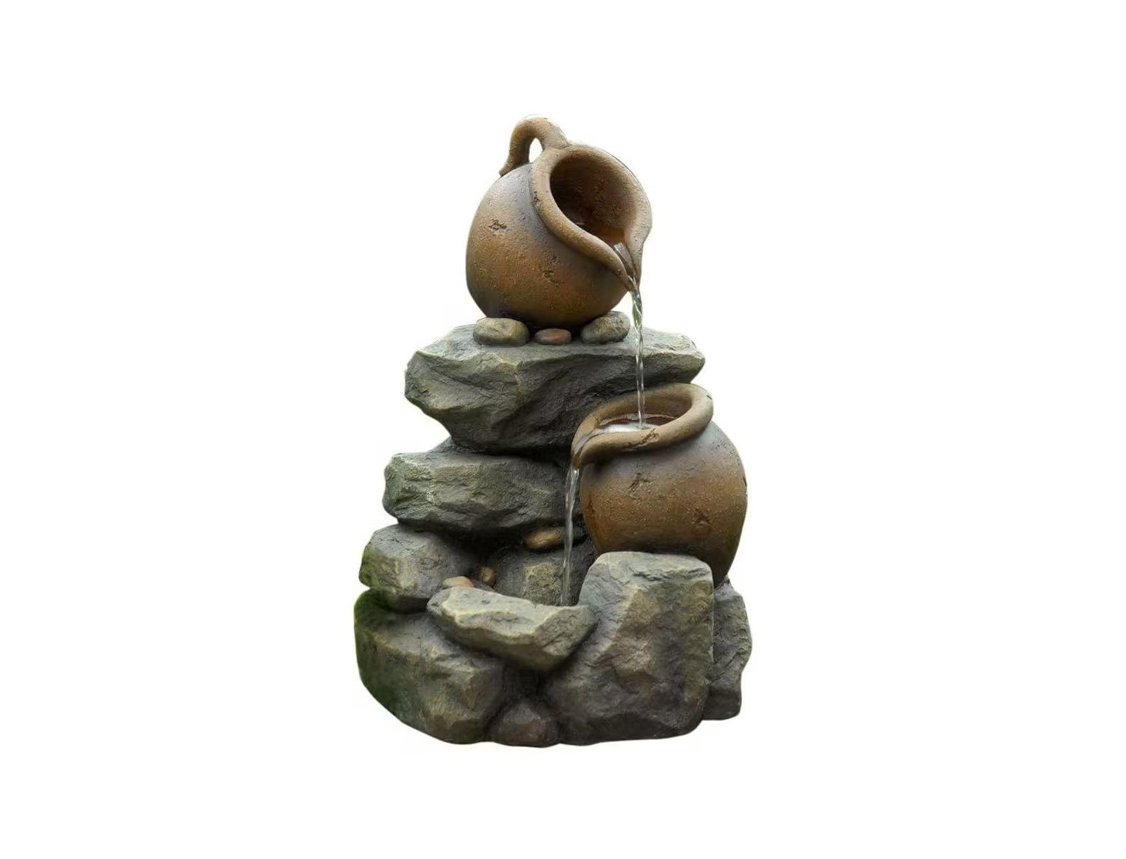 Outdoor Garden Polyresin Rock and Pitchers Waterfall Fountain with Pump