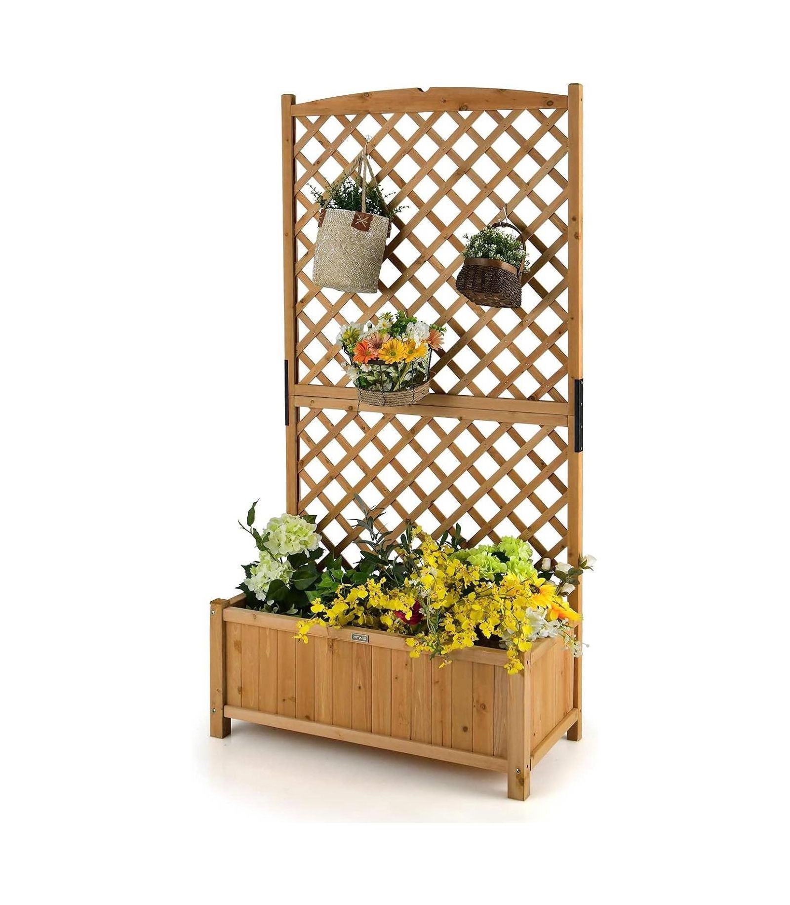 Outdoor Fir Wood Raised Garden Bed Planter Box with High Trellis