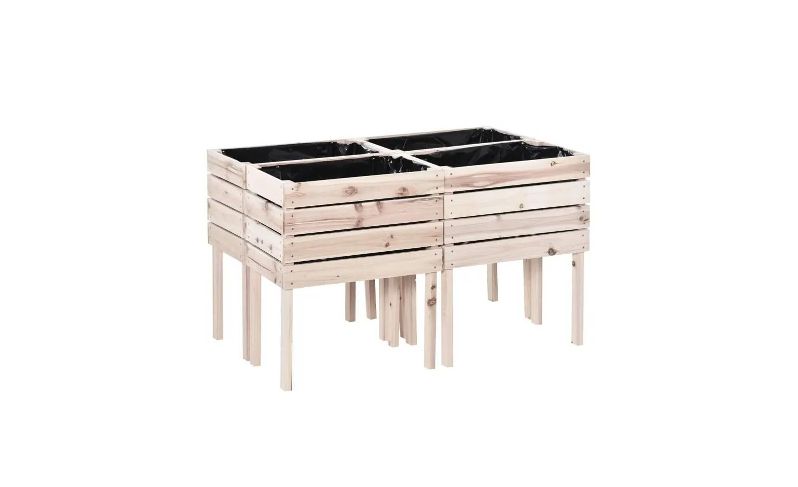 Farmhouse 4-Piece Wooden Elevated Raised Garden Bed Planter Box for Outdoor Gardening