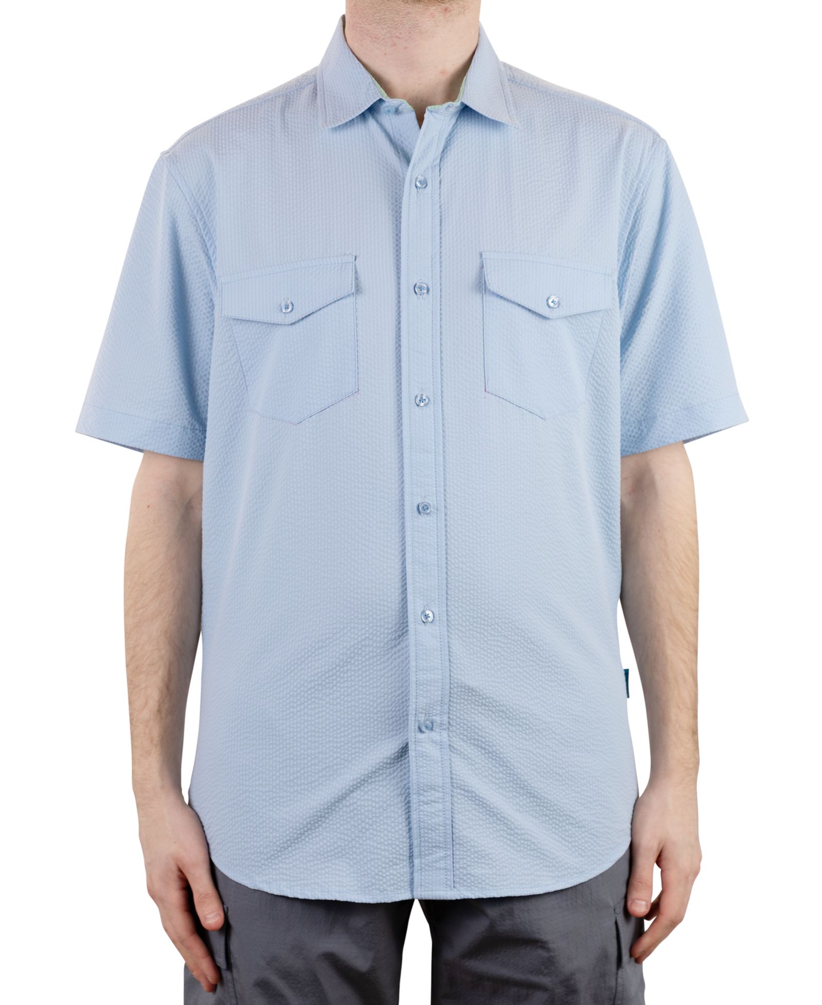 Vintage 1946 Men's Hybrid Short Sleeve Seersucker Button-Front Shirt
