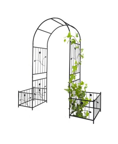 Flynama Metal Garden Arch with two plant stands 79.5'' Wide x 86.6'' High Climbing Plants Support Rose Arch Outdoor