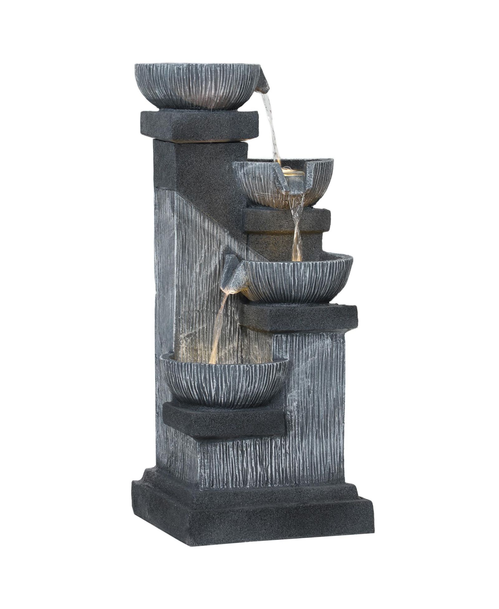 Outsunny 4-Tier 33.5" Outdoor Waterfall Fountain with LED Lights, Pump