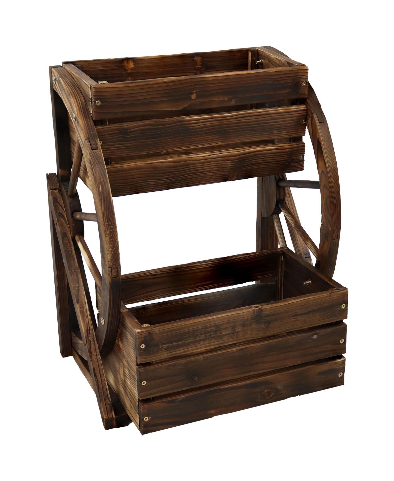 Indoor/Outdoor 2-Tiered Rustic Fir Wagon Wheel Planter - 19" W x 14.75" D x 23.5" H